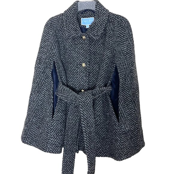 Draper James Cape Coat Jacket XS/S Wool Herringbone Belted Old Money - Picture 2 of 12